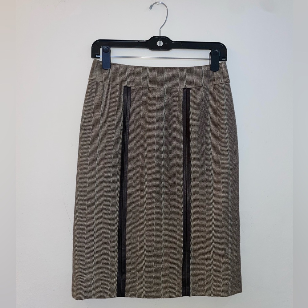 ECCOCI Brown Wool Blend Pencil Skirt Herringbone Design Lined Size 0